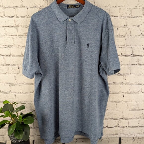 Polo short sleeve medium blue cotton shirt, XXL 2XL - Picture 1 of 7